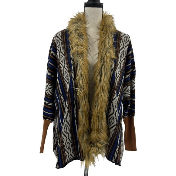 AKIRA Sweaters - Akira Chicago Open Front Faux Fur Trim Cardigan